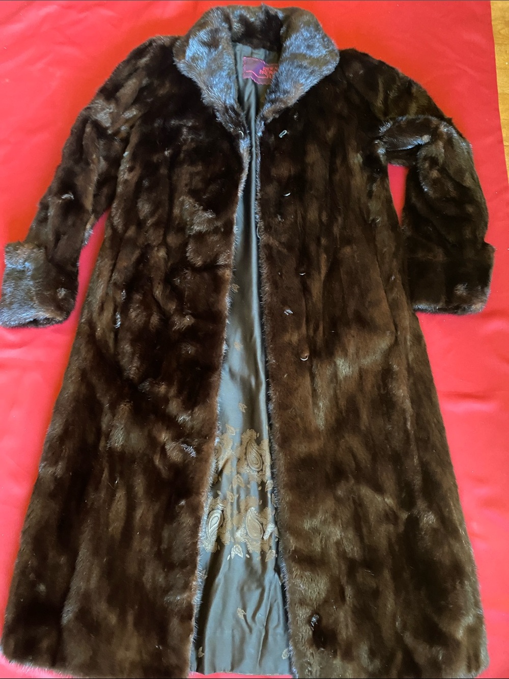 Vintage Elegant Women's Long Dark Brown Mink Fur Pea Coat